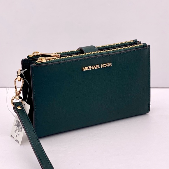 Michael Kors DoubleZip Wallet Wristlet Phone Case Racing Green - Picture 7 of 15